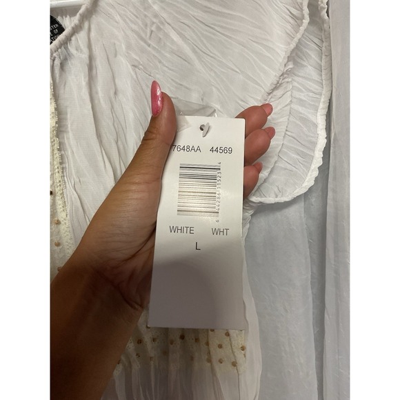 Vtg Separates Ny White Ruched Tie Beaded Blouse Boho Whimsical‎ Small Sheer Y2K - Picture 5 of 8